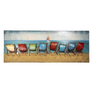 Metal painting 160x60 cm Blue Red Iron Beach Wall Decoration