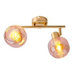 2er Spot/Lampa sufitowa „Libby”, klasyczna lampa sufitowa wykonana z mosiężnego metalowego i zabarwionego szkła w bursztynie, z gniazdem E14, do jadalni, salonu, korytarza lub biura, 40 cm długości