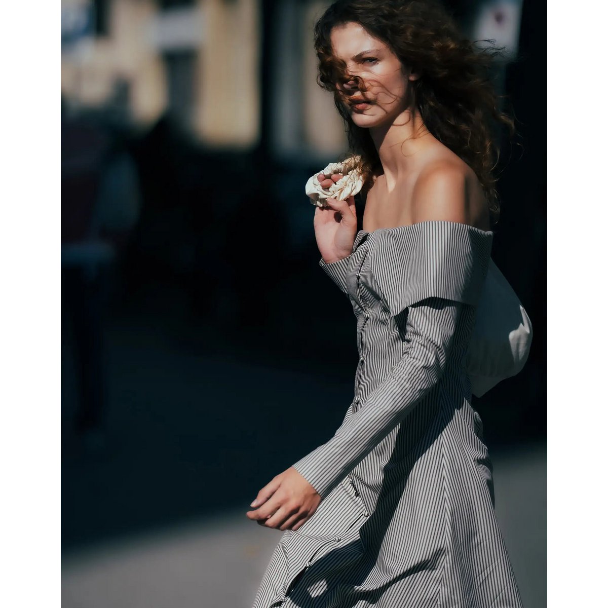 Bardot Brown Striped Off Shoulder Maxi Dress