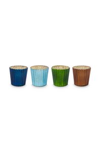 Set/4 Tea Light Candle Holder Glass Blue Small 7x7cm