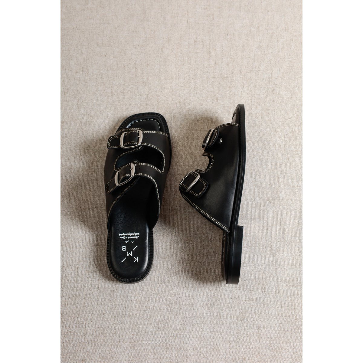 MOSS BLACK – Ciabatte in nappa con doppia fibbia