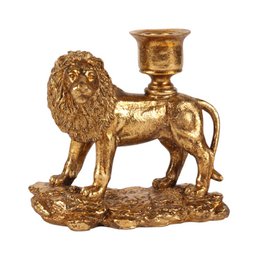 Löwen-Kerzenhalter 13 cm – Gold – Harz
