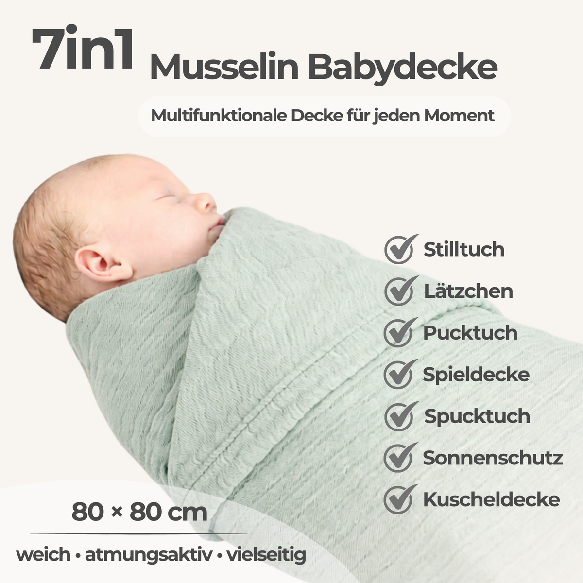 Mint 4 i 1 Muslin babytæppe