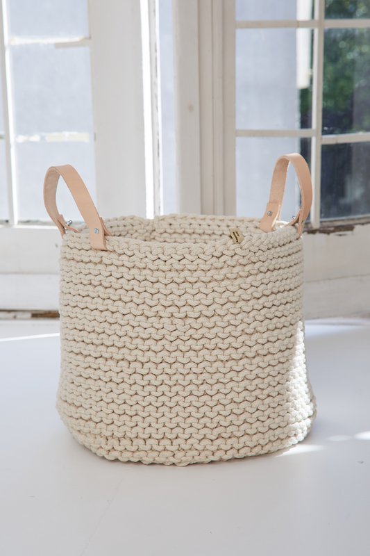 Paniers de rangement Wave en tricot grossier avec poignées en cuir