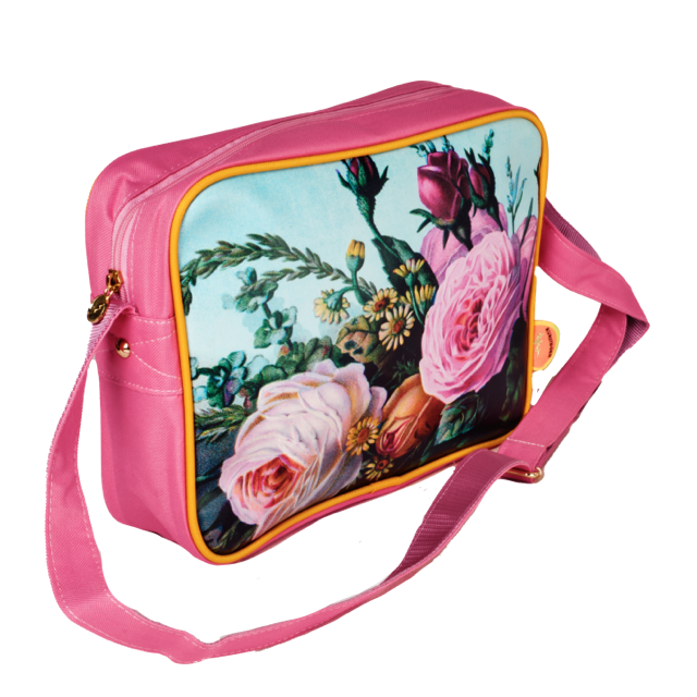 Skuldertaske medium Retro blomster magenta