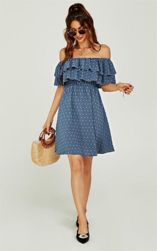 Bardot Frill mini kjole i blå
