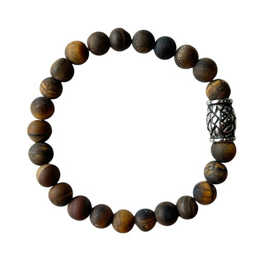 Men's bracelet Tiger Eye matt 8 mm with Braid bead (21.5 cm)