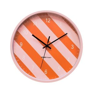 Klok - wandklok - gestreepte patroon -orange/roze -34x4x34cm
