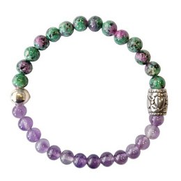 Women's bracelet Amethyst with Ruby in Zoisite 6 mm with basic bead