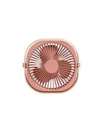 Compact square table fan, beige wood design, decorative modern style, portable cooling fan