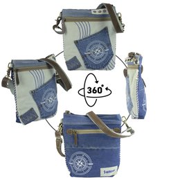 Bolso de hombro sostenible de mujer Sunsa. Bolso bandolera hecho de jeans reciclados y lona (canvas). Bolso estilo retro vintage. Bolso bandolera para mujer con motivo marinero