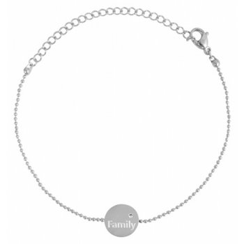 Bracelet with disc - Family on a stainless steel ball chain