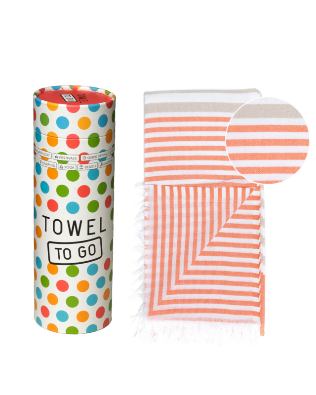 HANDDOEK TO GO BALI Katoenen strandlaken 180x100 cm | Sneldrogende zwembadhanddoek | Oranje/Beige | met geschenkdoos