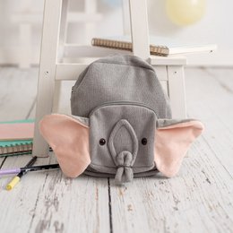 Gray 100% cotton Elephant backpack 29X10X39cm