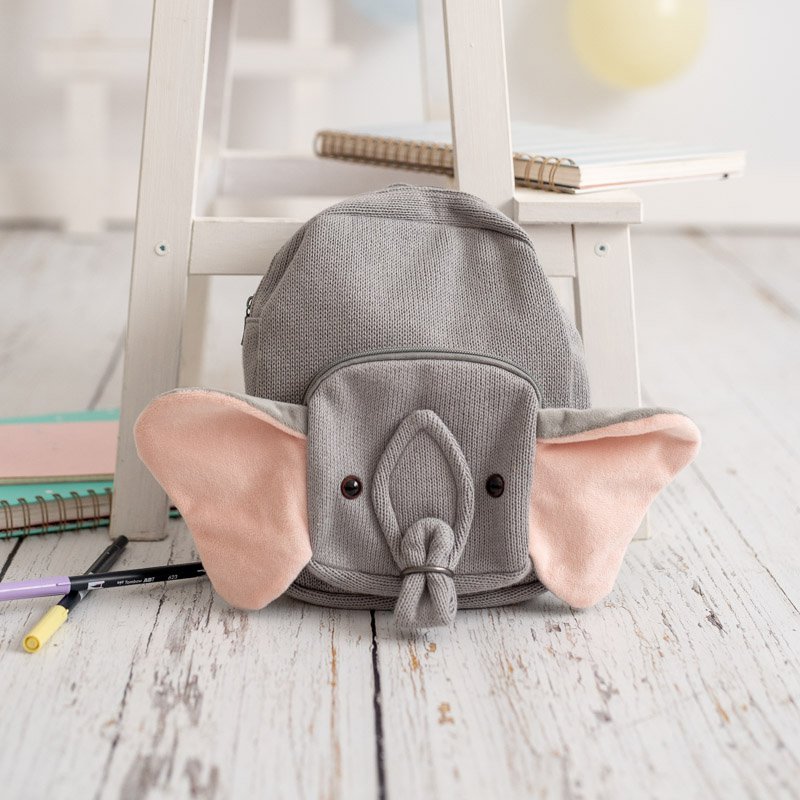 Gray 100% cotton Elephant backpack 29X10X39cm