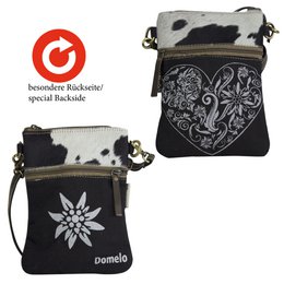 Bolso tradicional domelo. Bolso bandolera para mujer. Bolso bandolera tirolés fabricado en lona y piel. Bolso de mano de estilo tradicional con estampado de edelweiss de corazones. Bolso bandolera para mujer como complemento del Oktoberfest.