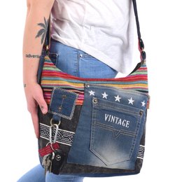Sunsa schoudertas van upcycled jeans & canvas, vegan damestas