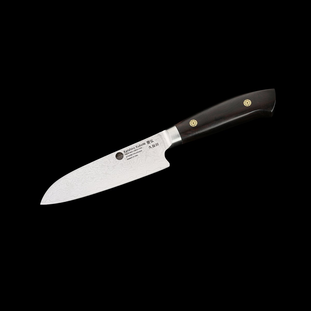 KATAHIRO KUBOTA zeis 3st. Koks-/Santoku-messenset gemaakt van damast en ebbenhouten handvat