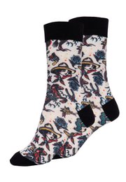 Cozy, patterned socks featuring a cowgirl-inspired design in off-white and dark green colors. The socks have a comfortable, stretchy fit suitable for sizes 39-42 and 43-46.
