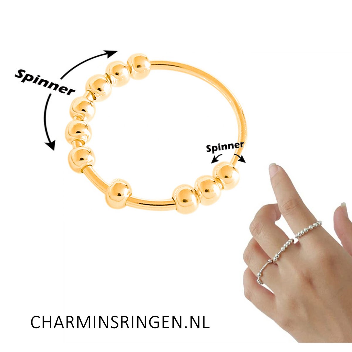 R1062 Classic Anxiety Fidget Ring 10 Kugeln Goldfarben