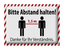 Tin sign note 40x30cm please keep a distance of 1.5 m