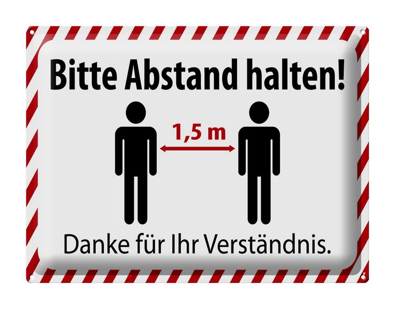 Tin sign note 40x30cm please keep a distance of 1.5 m