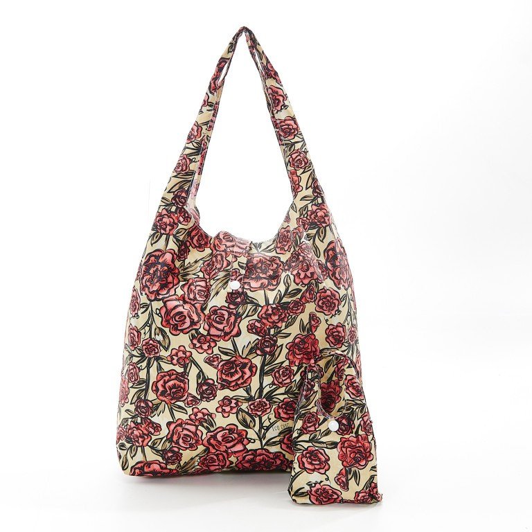 Shopper taske roser beige genbrugsnylon