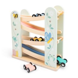 Houten autobaan met 4 auto's