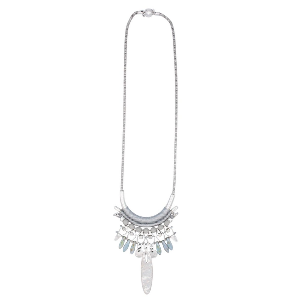 PISIMBALÁ gray and silver Mexican style necklace with beads and pendants