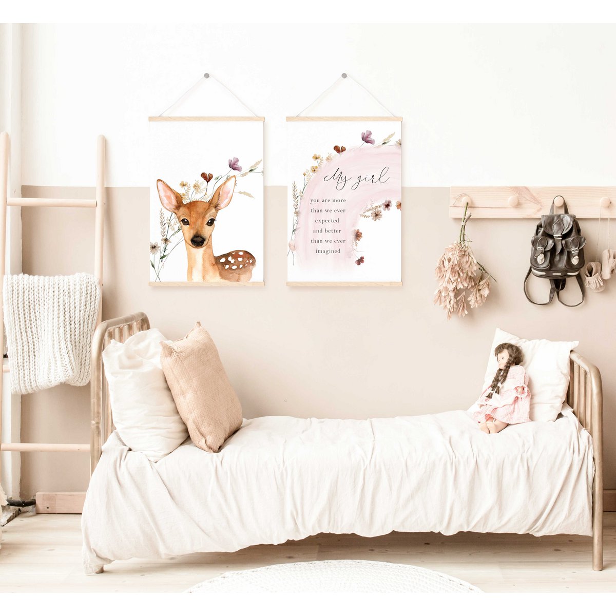 Hirsch-Poster, Hirsch-Druck, süßer Hirsch-Druck, Waldtiere-Kindergarten-Druck, Blumen-Kindergarten-Druck, Wildblumen-Druck, Mädchen-Kinderzimmer-Poster, Mädchenzimmer-Poster