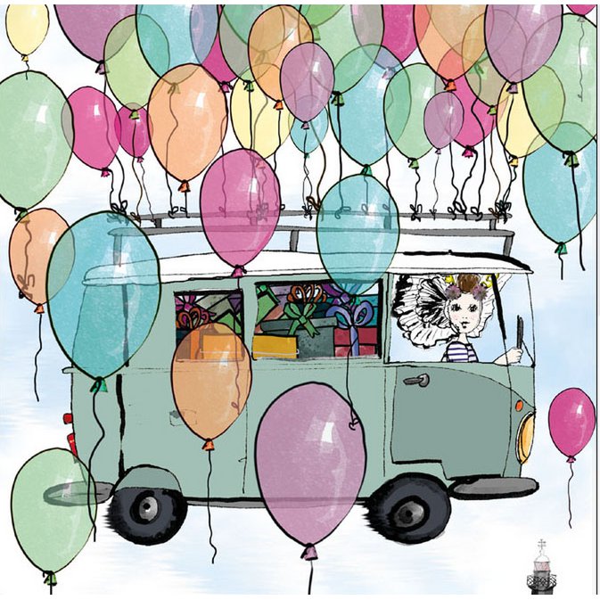 Zeeland greeting card vintage bus with balloons