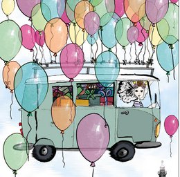 Zeeland greeting card vintage bus with balloons