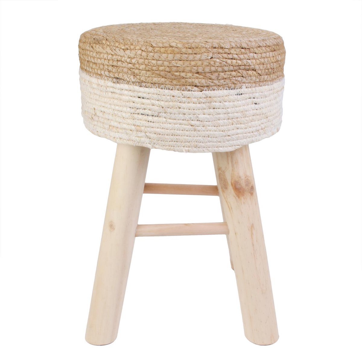 Sgabello di juta rotondo - Ø 30 x 42 cm - sgabello in legno - sgabello bohémien con gambe in legno - multifunzionale per soggiorno, camera da letto e sala - sgabello durevole - marrone/bianco