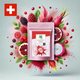 Beauty Blend meal supplement drink in pink packaging with floral design. Contains plant-based ingredients for a nutritious beverage.