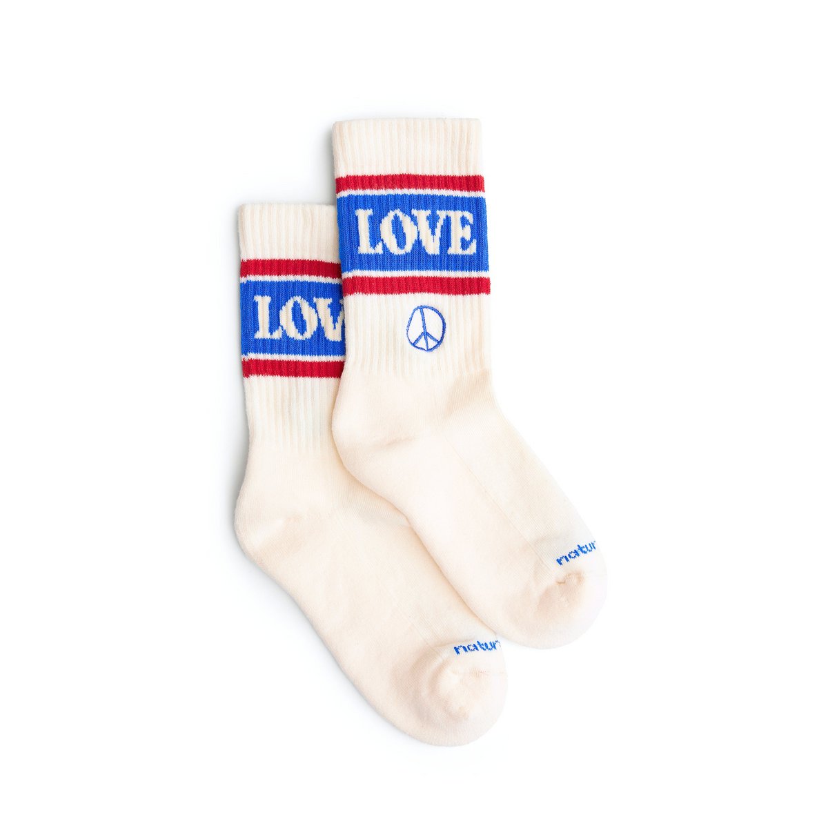 Organic socks Peace & Love - tennis socks with lettering and peace symbol