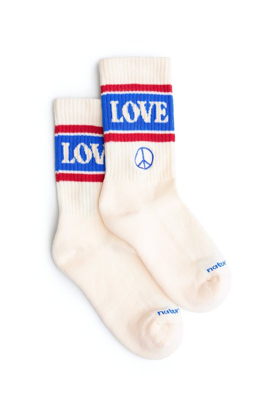 Organic socks Peace & Love - tennis socks with lettering and peace symbol