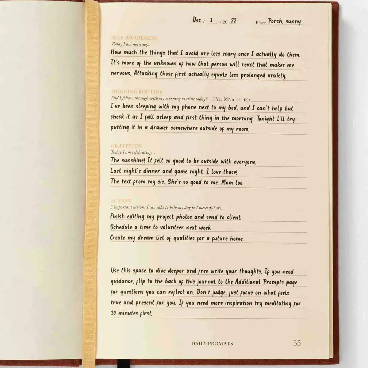 Opmerkingen voor Mindfulness Journal, dagelijkse begeleide reflectie