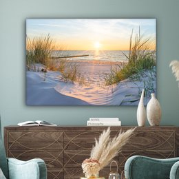 Canvas Maleri - Wall Decoration - Beach - Sun - Dune - Grass - Sand - Horizon