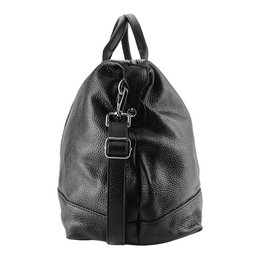 RB1029A | Ægte læder rejsetaske Lavet i Italien med justerbar og aftagelig skulderrem. Lynlåslukning og tilbehør i skinnende nikkelmetal - Sort farve - Mål: 57 x 26 x 24 cm