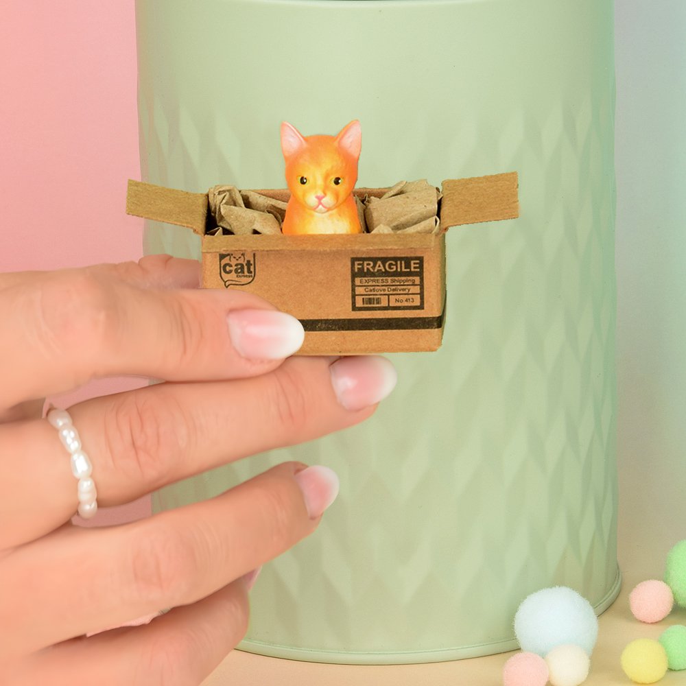 Magnete gatto fatto a mano "Arancione" - Mini scatola con magnete al neodimio