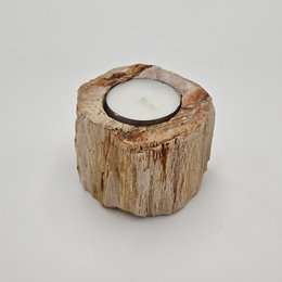 Portavelas de madera petrificada – Objeto natural único
