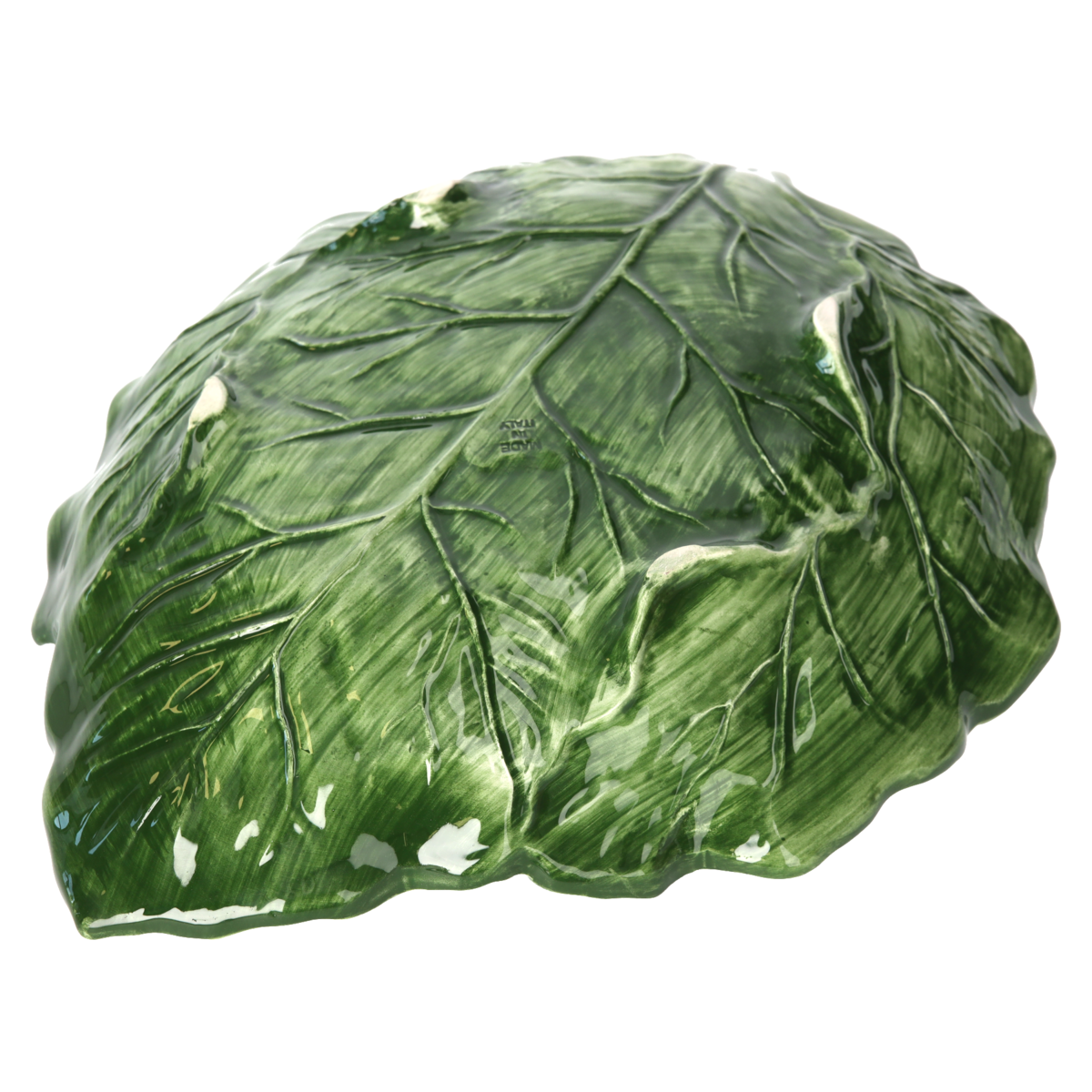 Plato de cerámica con forma de hoja de col verde Made in Italy, diámetro 38 cm