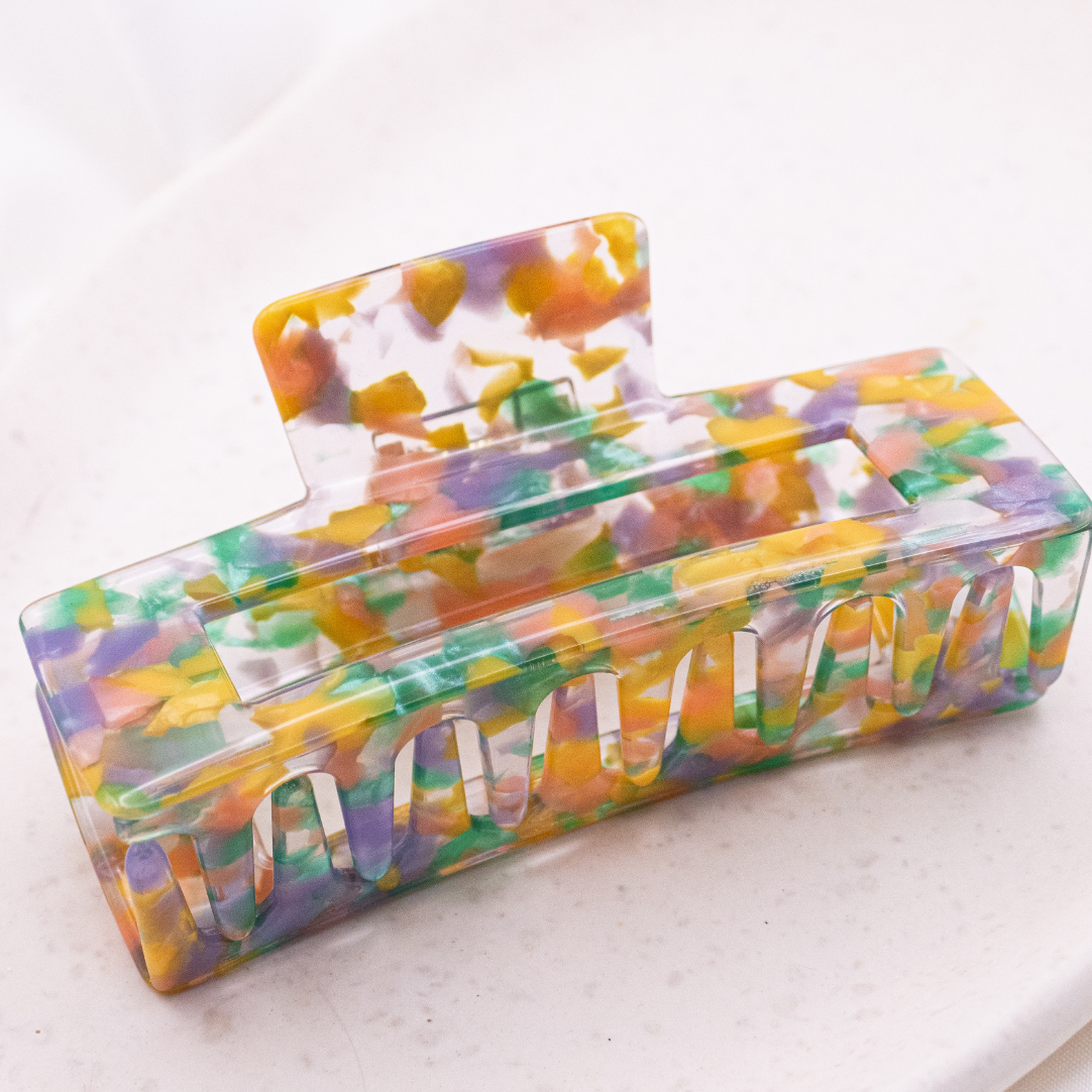 Hårspænde grønt drys - hårklo Rainbow Cellulose Acetate XL
