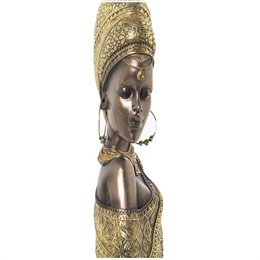 FIGURA BUSTO AFRICANA RESINA DORADO _18X9X42CM ST50350