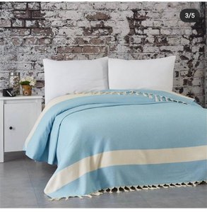 Diamond Bedspreads - Natural and Turquoise-200x240 cm