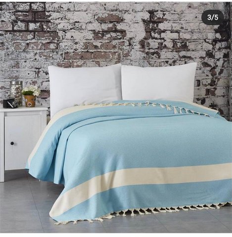 Diamond Bedspreads - Natural and Turquoise-200x240 cm