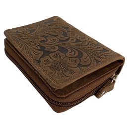 Wallet Women - Buffalo Leather - Leather - RFID - Flower Print - In 5 Colors