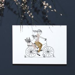 Bike Ride Girl afdrukken - Mama en haar dochter op een fiets