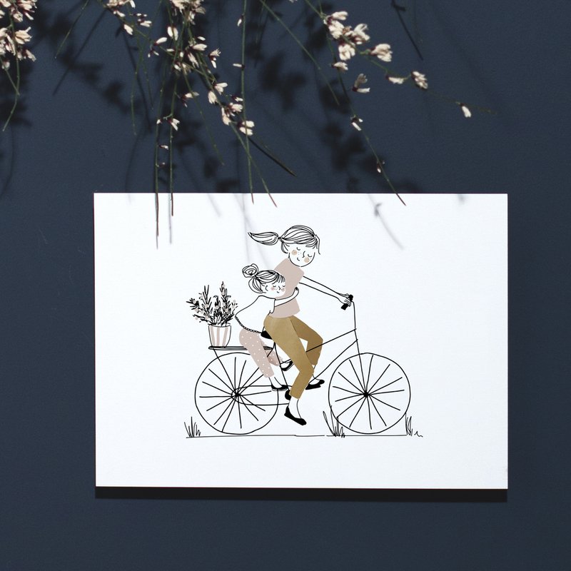 Bike Ride Girl afdrukken - Mama en haar dochter op een fiets