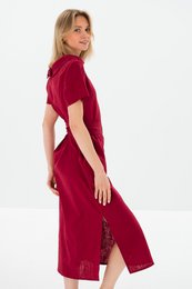 LONG STORY — Vestido midi de lino con cinturón y manga corta